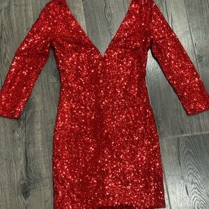 Red Sequin Long Sleeve Dress. S. Like new!